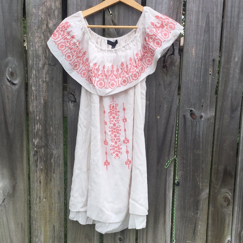 Sanctuary Off White Lt Dune Off the Shoulder Flowy Tunic Embroidered Dress NWT